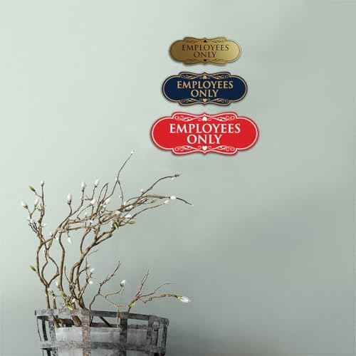 Designer EMPLOYEES ONLY Sign | Easy Installation | Office or Business Signs | Workplace Safety - Black - Medium (5 Pack)