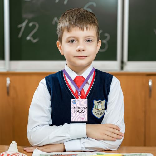 Chambom 8 Sets Classroom Hall Passes with Lanyards - Unbreakable Wooden Student Passes for Bathroom, Library, Nurse, Office, Classroom Supplies