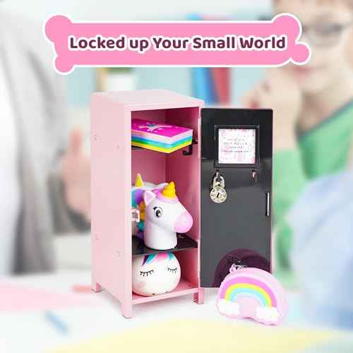 YOBRO Mini Iron Lockers, Girl Talk Locker with Lock,Small Safe Box for Money, Miniature Storage Locker for Desk Bedroom Home Office School, Little Gift for Girls, Metal, Pink