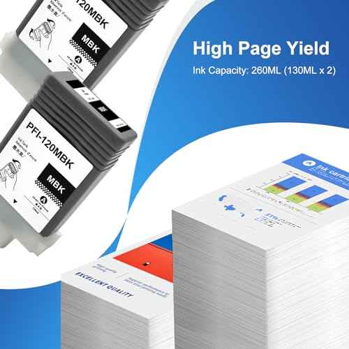 PFI-120 MBK Pigment Compatible with Canon PFI-120 Ink Cartridge Replacement for Canon imagePROGRAF IPF TM-200 TM-205 TM-300 TM-305 Printer 130ML (2 Pack Matte Black)