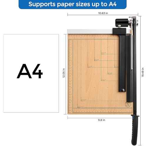 MROCO Heavy Duty Guillotine Paper Cutter & Paper Trimmer, 12" Cut Length, Automatic Clamp, Adjustable Guide, Wood Base with millimeters/inches Gridlines