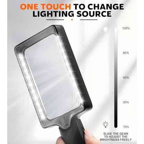 Magnifying Glass with Light - 5X 15X Lighted Magnifier with 20 LED, Large Handheld Magnifying Glasses Illuminated Rectangle Magnifier for Seniors Reading Low Vision Close Work Inspection
