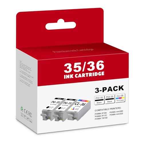 PGI-35 Black and CLI-36 Color Ink Cartridge Compatible Replacement for Canon PGI-35 CLI-36 Ink Cartridge Combo Pack Work with PIXMA iP100 iP110 TR150 PIXMA mini260 mini320 Printer (2Black+1Tri-Color)
