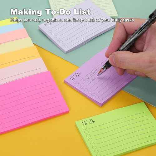 12 Pads to Do List Sticky Notes, 504 Sheets, 3x4 Inch with Line Adhesive Memo, 12 Bright Multi Colors Self-Stick Note Pads, to Do List Notepad, Easy to Use for Home, Office, Notebook