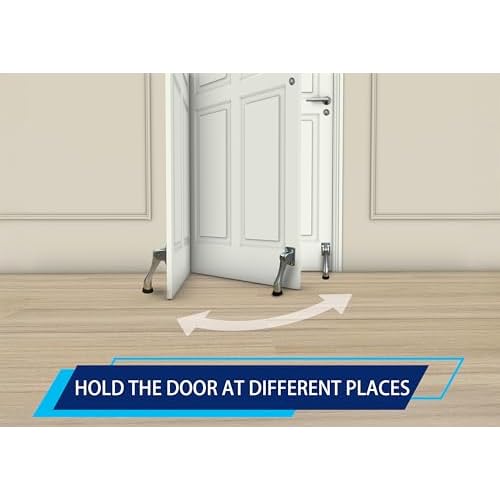 QCAA Heavy Duty Kickdown Door Stopper, 4", Zinc Die Cast, Satin Chrome, 8 Pack, Made in Taiwan
