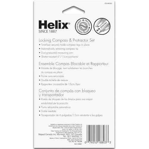 Helix - Plastic Locking Compass and Protractor - 2 Piece Set - Geometry, Drafting & Drawing