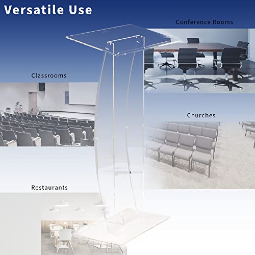 VIVO 46in High Podium Stand Lectern with 27in Slanted Surface, Transparent Acrylic