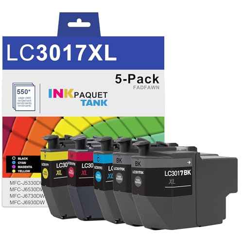 LC3017 XL High Yield Ink Cartridges (5-Pack) Black/Cyan/Magenta/Yellow - Compatible Replacement for Brother MFC-J5330DW MFC-J6530DW MFC-J6730DW MFC-J6930DW Printer