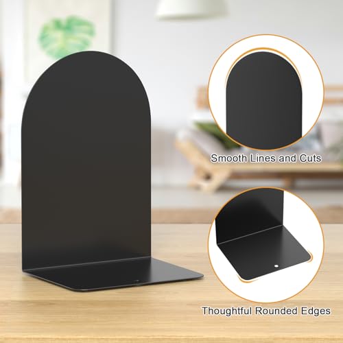 ALOTCHE 1 Pair Black Metal Round Bookends – Heavy Duty Bookends for Shelves & Desk, Anti-Slip Home Office Decor