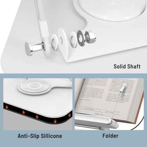 Acrylic Book Stand for Reading Hands Free - Adjustable 360¡Æ Rotating Cookbook Holder with Elastic Page Clips & Foldable Base, Multi-Angle Desktop Display Stand for Recipes, Textbooks, Tablets, Bibles