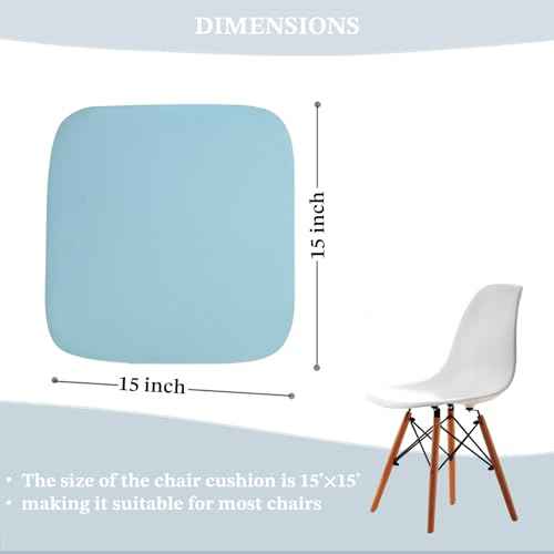 Non-Slip Sky Blue Square Seat Cushions Set of 2 - Comfortable Chair Pads with Removable Cover (15"x15"x1.7") for Kitchen, Office, Car & Indoor Use
