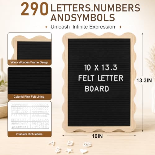 Black Felt Letter Board 10x13 Inch with 300 Letters for Home Classroom Baby Announcement