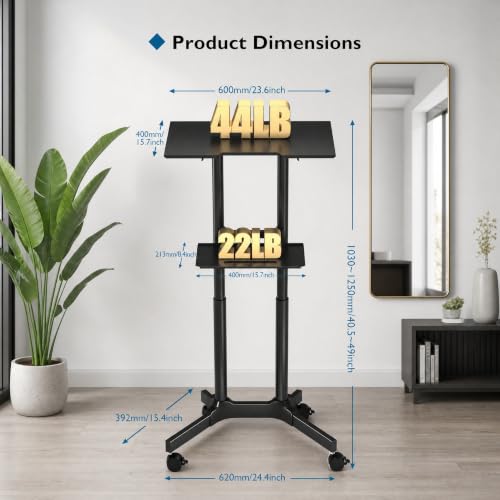 BONTEC Black Portable Sit-Stand Lectern with 23.6x15.7in Tilting Desk, Mobile Laptop Desk
