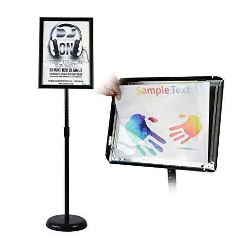T-SIGN Adjustable Heavy Duty Pedestal Sign Holder Floor Stand, Sign Stand Poster Stand, 8.5 x 11 inch, Vertical & Horizontal View, Outdoor Indoor Standing Display Sign Holders Aluminum Black