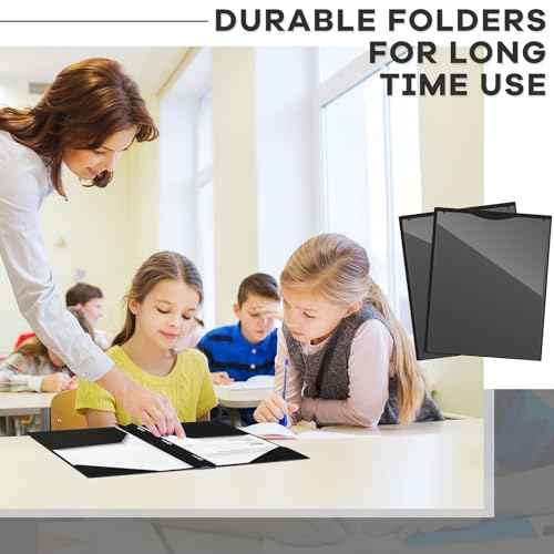 Henoyso 72 Pcs Plastic Folder with Clear Front Pocket and 3 Prong Plastic Folders with Card Slot Pocket Folders with Prongs for School Office (Black)