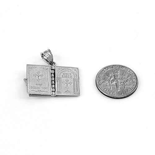 Religious Jewelry Polished Sterling Silver 3D Holy Bible Book w/Lord's Prayer Pendant Necklace