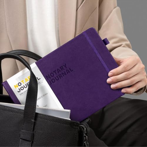Notary Journal Log Book, 390 Entries, 10 x 7, Vegan Leather Purple
