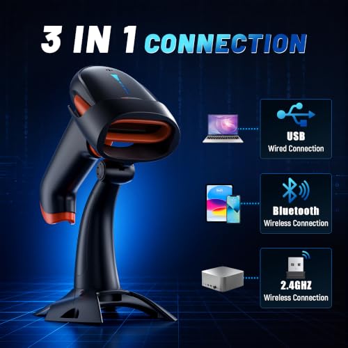 Tera 2D Wireless Barcode Scanner with Battery Indicator and Stand - Orange HW0002