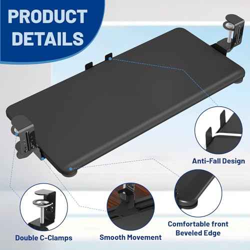Keyboard Tray Under Desk Slide, 25.6"(30¡± Including Clamps) x 11.8" Height Adjustable Slide-Out Keyboard Drawer with C Clamp, Ergonomic Pull Out Platform Computer Drawer for Typing, Black