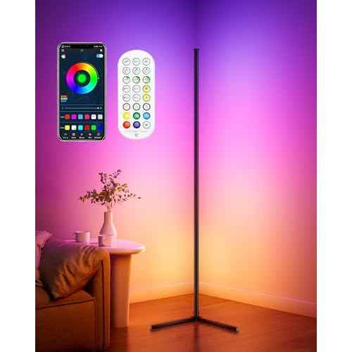 Corner Floor Lamp, 65" Smart RGB Color Changing LED Floor Lamp with APP and Remote Control, Modern Mood Lighting Corner Lamp with Music Sync, DIY Mode & Timing for Living Room Gaming Room