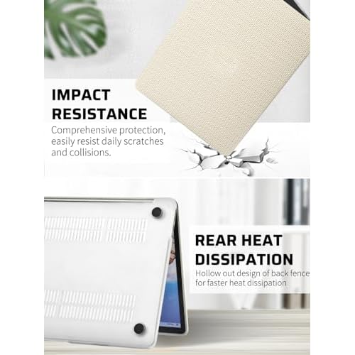 Seorsok Compatible with MacBook Air 13 Inch Case2022 2021 2020 2019 2018 Release A1932 A2179 M1 A2337 Touch ID,Woven Fabric Textured Elegant Leather Plastic Hard Shell Case with Keyboard Cover,Beige