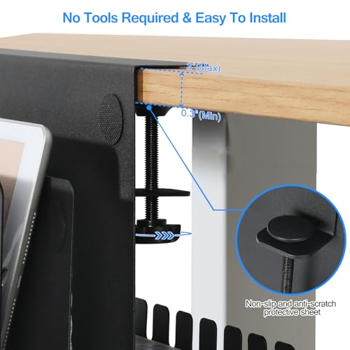 MAXECHO Desk Side Storage, Under Desk Laptop Mount, Table Side Hanging File Organizer, No Drill Clamp On Cable Management Tray, Laptop Holder with Magnetic Pen Holder for Office and Home, Load 22 Lbs