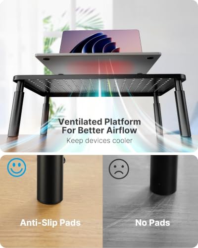 Black HUANUO Adjustable Monitor Stand Riser with 3 Heights & Airflow Vents