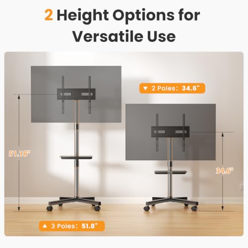 Newbulig Rolling TV Stand with Wheels for 23-60 Inch TV - Black