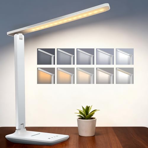 White Rechargeable LED Desk Lamp - Dimmable Touch Portable Office & Craft Light