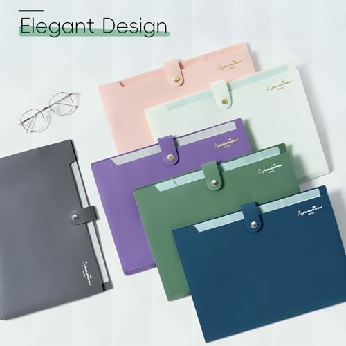 Sooez Dark Green Accordion File Organizer with 8 Pockets - Expandable Document Folder