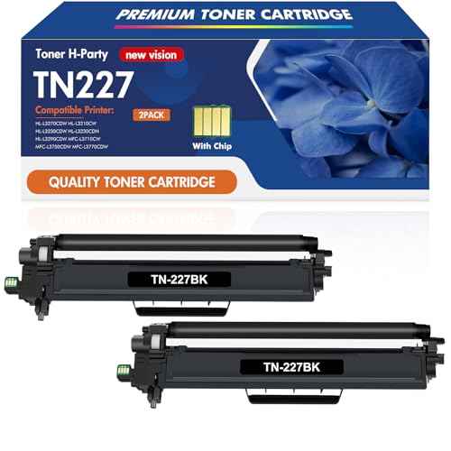 TN227 Toner Cartridge 2 Pack L3210CW Compatible Replacement for Brother TN-227 Toner Cartridge TN223 HL-L3270CDW L3230CDW L3230CDN HL-L3290CDW MFC-L3710CW Printer Ink with Chip (Black)