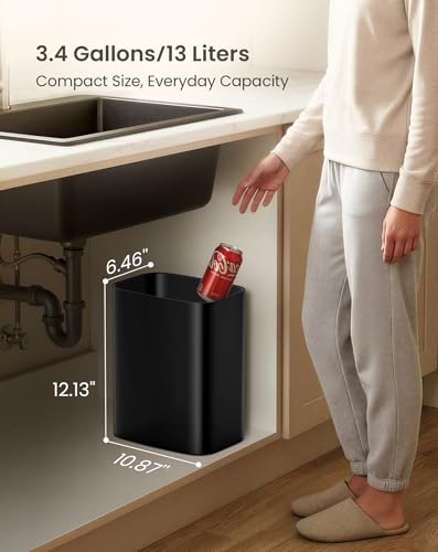 Cesun Black 3.4 Gallon Small Bathroom Trash Can, Under Sink Wastebasket