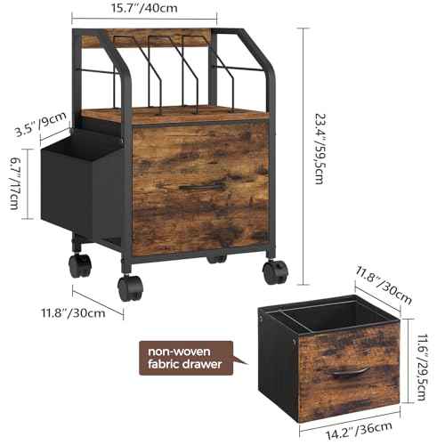 Small File Cabinet, Rolling Filing Cabinet for Under Desk with Divider, Single Non-Woven Fabric Drawer File Organizer for A4/Letter Size Documents, Under Desk Storage, Rustic Brown FCHR3001