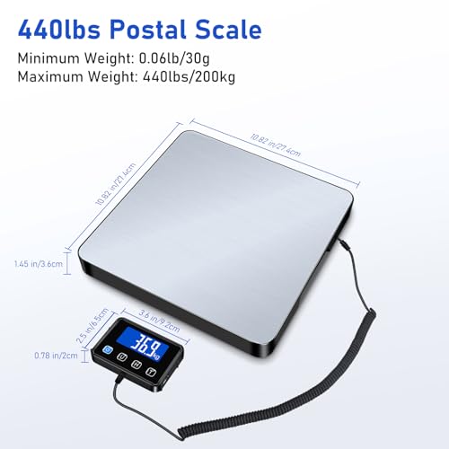 Shipping Scale, 440lb/0.5oz High Accuracy Digital Scale for Packages with Hold, Tare Function, Postal Scale for Small Business, Luggage, Home Use (Battery & Charging Cable Include)