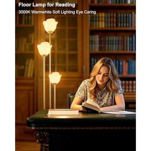 Lightdot 63IN Floral Floor Lamp 3-Lights Flower LED Floor Lamps with 3000K Warm White Bulbs with Candle Holder Style for Wedding Party Modern Gold Tall Floor Lamp for Living Room/Bedroom