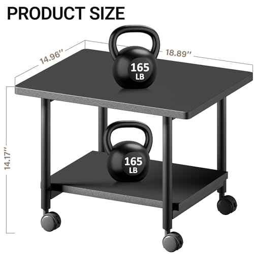 Under Desk Printer Stand - 2-Tier Industrial Mobile Printer Table with Storage Shelf, Heavy Duty Wood Rolling Printer Cart with Wheels for Home and Office,Classic Black