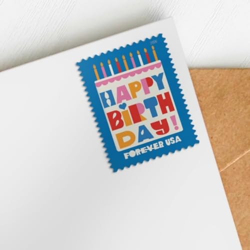 Happy Birthday Forever Stamps Sheet of 20 - Bright Colorful Cake Design USPS