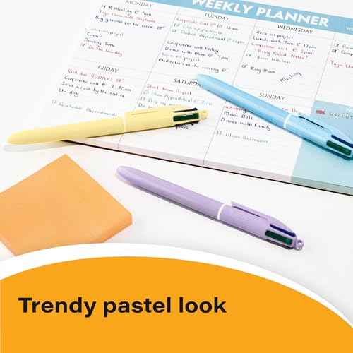 BIC 4-Color Pastel Barrel Multicolor Ballpoint Pens, Long-Lasting Ink and 1.0 mm Medium Point, 6-Count Pack in Black, Blue, Red and Green Ink