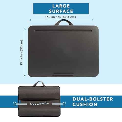 LAPGEAR Original Lap Desk ? Large (17.9¡± x 13¡±) | Fits Up to 17.3¡± Laptops | Cushioned with Device Ledge, Pencil Tray & Handle | Portable & Lightweight | Charcoal ? Style No. 45155