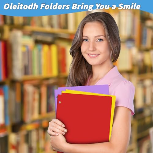 60 Pack Plastic Folders with Pockets 3 Hole Punched - Oleitodh 20 Colors 2 Pocket Folder with 2 Business Card Holder, Fit in 3 Ring Binder, Heavy Duty Folders for School Home Office & Business