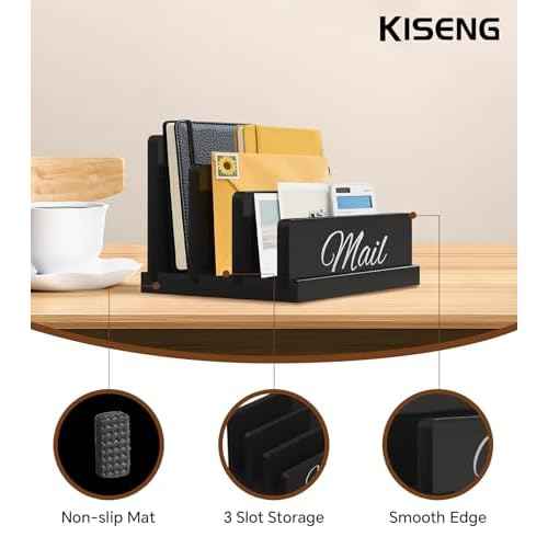 Mail Organizer for Desk,Wooden Mail Holder with Divider, 3-Slot Letter Sorter File Holder,Vertical Bill Organizer for Desktop Document/Notebook/Filing/Folders/Paper