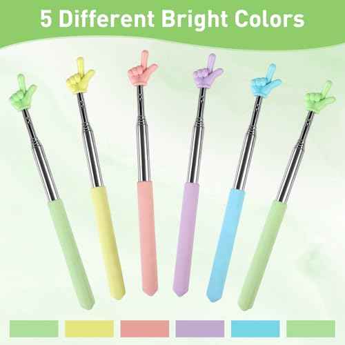 Azureal 6PCS Pointer Finger Stick, Extendable Colorful Finger Pointer Stick, Mini Retractable Teacher Pointer for Presentation, Whiteboard, Blackboard, Classroom Supplies(5 Color)