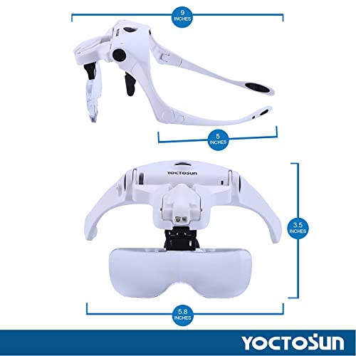YOCTOSUN LED Head Magnifier with 5 Lenses, Rechargeable Light & Storage Case - Variations Available