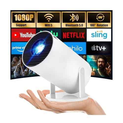 [Auto Keystone]HY300Pro Portable Mini Projector with Wi-Fi Bluetooth USB HDMI, Full HD 1080P 4K Support, Built-in Android Netflix & YouTube Ready, Home movie theater, Kids Gift,Phone & PC Mirroring