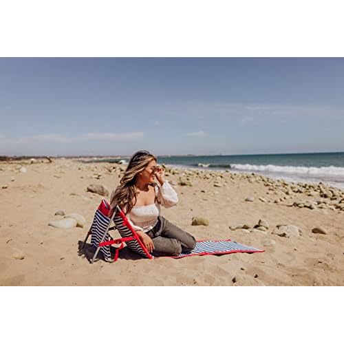 PICNIC TIME Beachcomber Portable Lounger - Soft Beach Mat & Chair - Blue Pinstripe