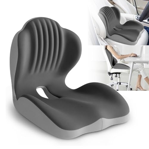 LVGREEEN Dark Grey Ergonomic L-Shaped Memory Foam Seat Cushion - 16.5x15.8x13.4 inches