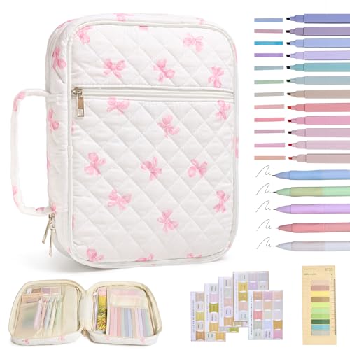 Pink Bow Bible Cover Case for Women Large Bible with Handle - Quilted & Organized
