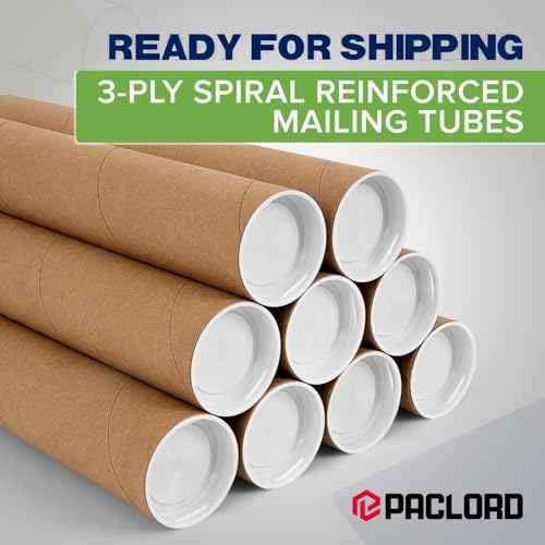 2" x 36" Reinforced Kraft Paper Mailing Tubes, Pack of 6 Tubes with 2 Caps Each ? USPS Approved Poster Tube ? Made in USA Cardboard Tube for Shipping and Storing Posters, Prints, Artwork, or Documents