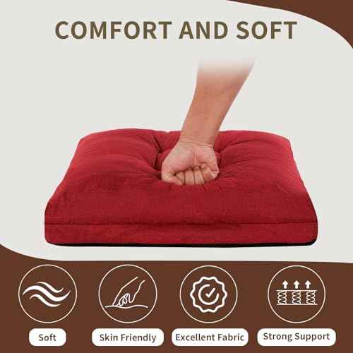 Recliner Cushions, 20x20x5 Inch Double Layer Design Chair Cushion, Soft Tufted Thickened Seat Cushions for Elderly, Wine Red