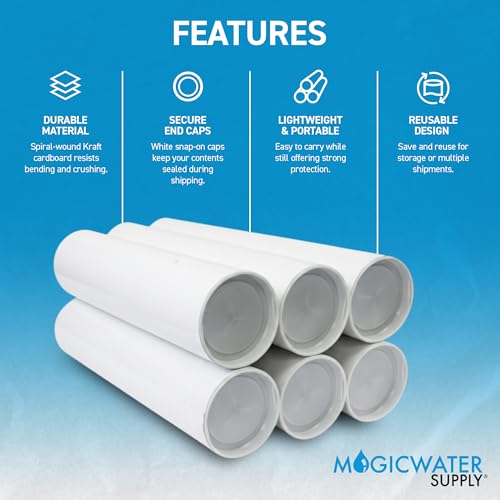 MagicWater Supply 10 Pack Mailing Tubes 3in x 24in White with End Caps